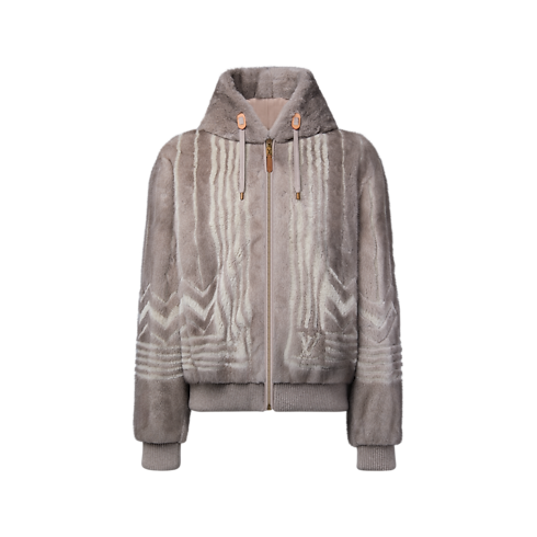 Blouson zippé à capuche en vison vue de face
