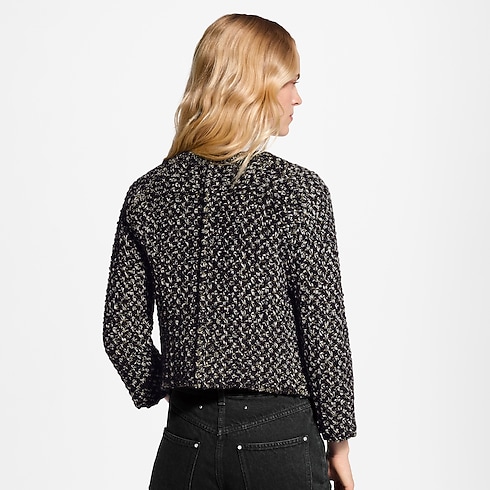 Cardigan en tweed pailleté avec poches à signatures vue recadrée et portée