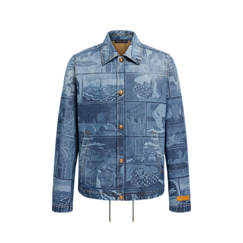 Coach-Jacke aus Denim mit Laser-Motiv Frontansicht
