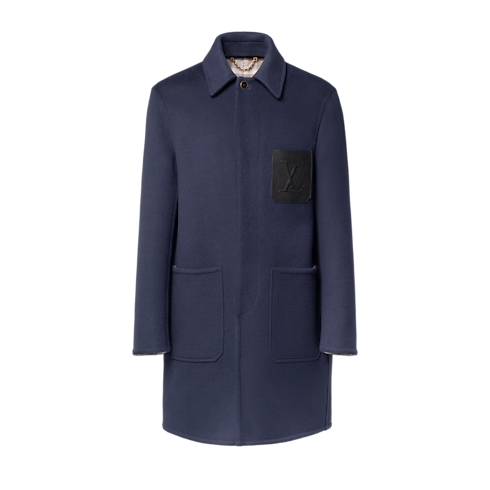 Doubleface Car Coat mit Tasche aus Leder samt LV Signatur Frontansicht