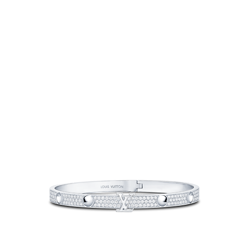Jonc Empreinte medium, or blanc et diamants vue latérale