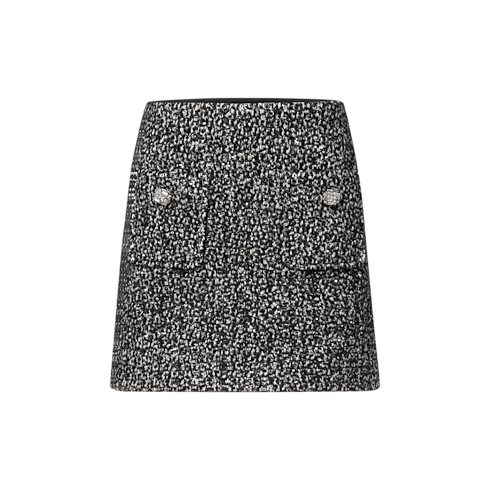 Jupe en tweed pailleté à boutons bijoux vue de face