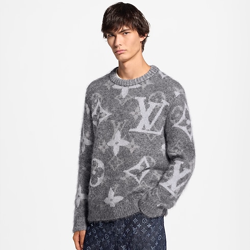 Langarm-Rundhalspullover mit Monogram-Motiv zugeschnittene Ansicht