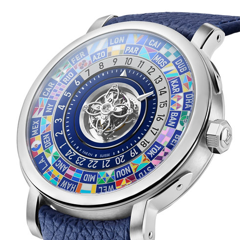Montre Louis Vuitton Escale Worldtime Tourbillon Volant, Automatique, 40 mm, platine in Montres's Toutes les montres } collections by Louis Vuitton (Zoom produit)