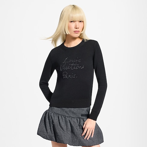 Pullover aus Kaschmir mit glitzernder Signatur zugeschnittene Ansicht