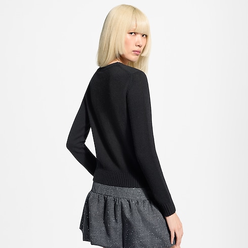 Pullover aus Kaschmir mit glitzernder Signatur beschnittene, abgenutzte Ansicht