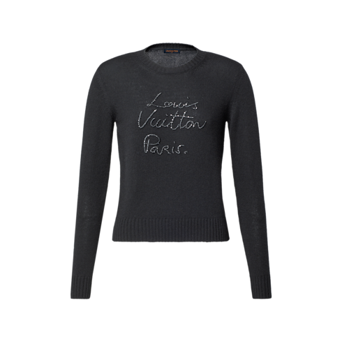 Pullover aus Kaschmir mit glitzernder Signatur Frontansicht