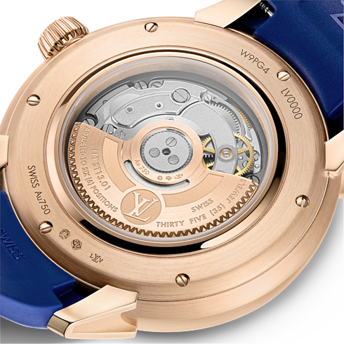 Tambour Spin Time, Automatic, 39.5mm, Rose gold, opal and sapphires in Montres's Toutes les montres } collections by Louis Vuitton (Zoom produit)