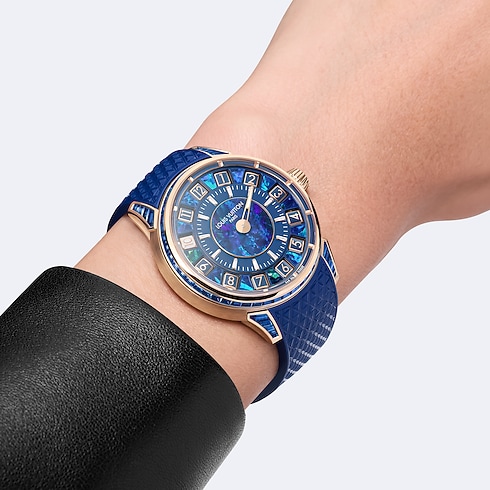 Tambour Spin Time, Automatic, 39.5mm, Rose gold, opal and sapphires in Montres's Toutes les montres } collections by Louis Vuitton (Zoom produit)