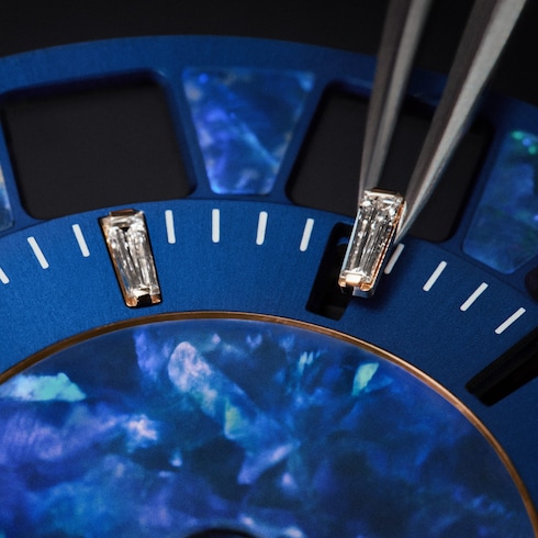 Tambour Spin Time, Automatic, 39.5mm, Rose gold, opal and sapphires in Montres's Toutes les montres } collections by Louis Vuitton