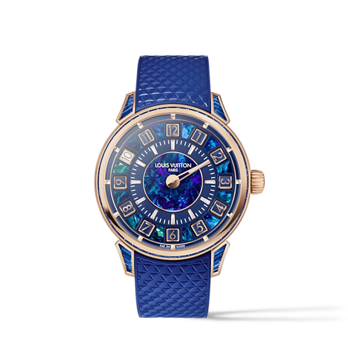 Tambour Spin Time, Automatic, 39.5mm, Rose gold, opal and sapphires in Montres's Toutes les montres } collections by Louis Vuitton (Zoom produit)