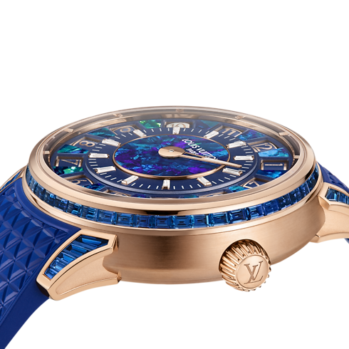 Tambour Spin Time, Automatikuhrwerk, 39,5 mm, Roségold, Opal und Saphire in Uhren's Alle Uhren } collections by Louis Vuitton (Zoom)