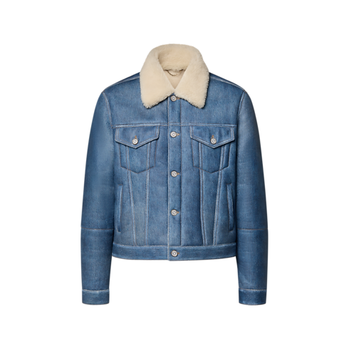 Truckerjacke aus Denim und Lammfell mit Trompe-l’Œil-Effekt in Herren's Ready to Wear Vollständige Ready to Wear collections by Louis Vuitton (Zoom)